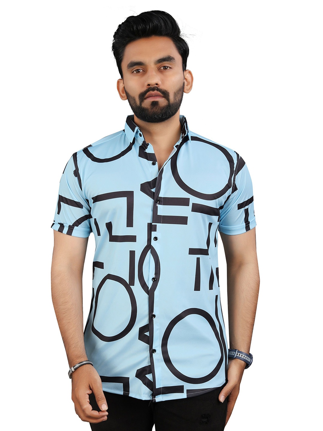 

Fashion FRICKS Men Classic Floral Opaque Printed Casual Shirt, Blue