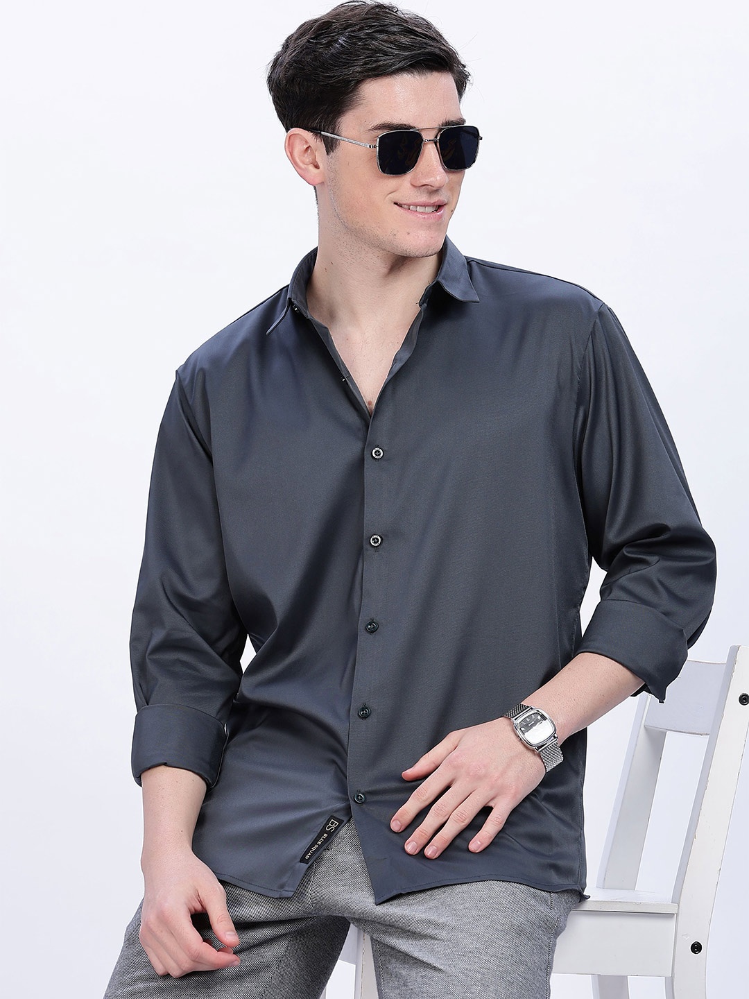 

BS BLUE SQUAD Men Slim Fit Opaque Casual Shirt, Grey