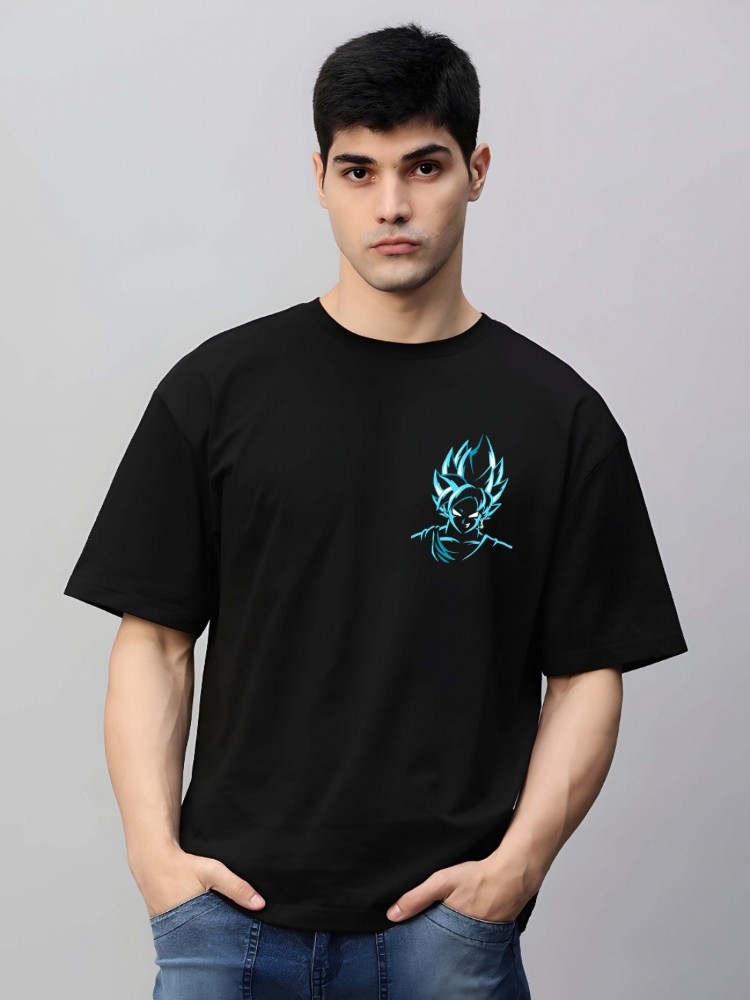 

Krimmple Men Drop-Shoulder Sleeves Pure Cotton T-shirt, Black
