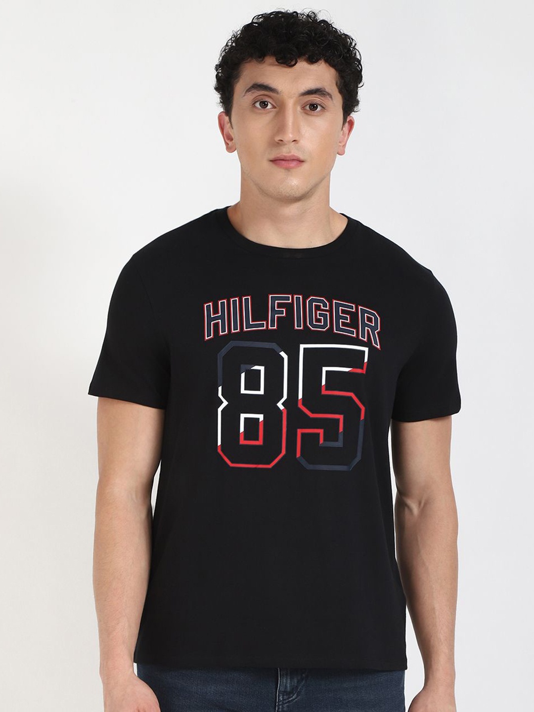 

Tommy Hilfiger Men Typography Printed Applique T-shirt, Black