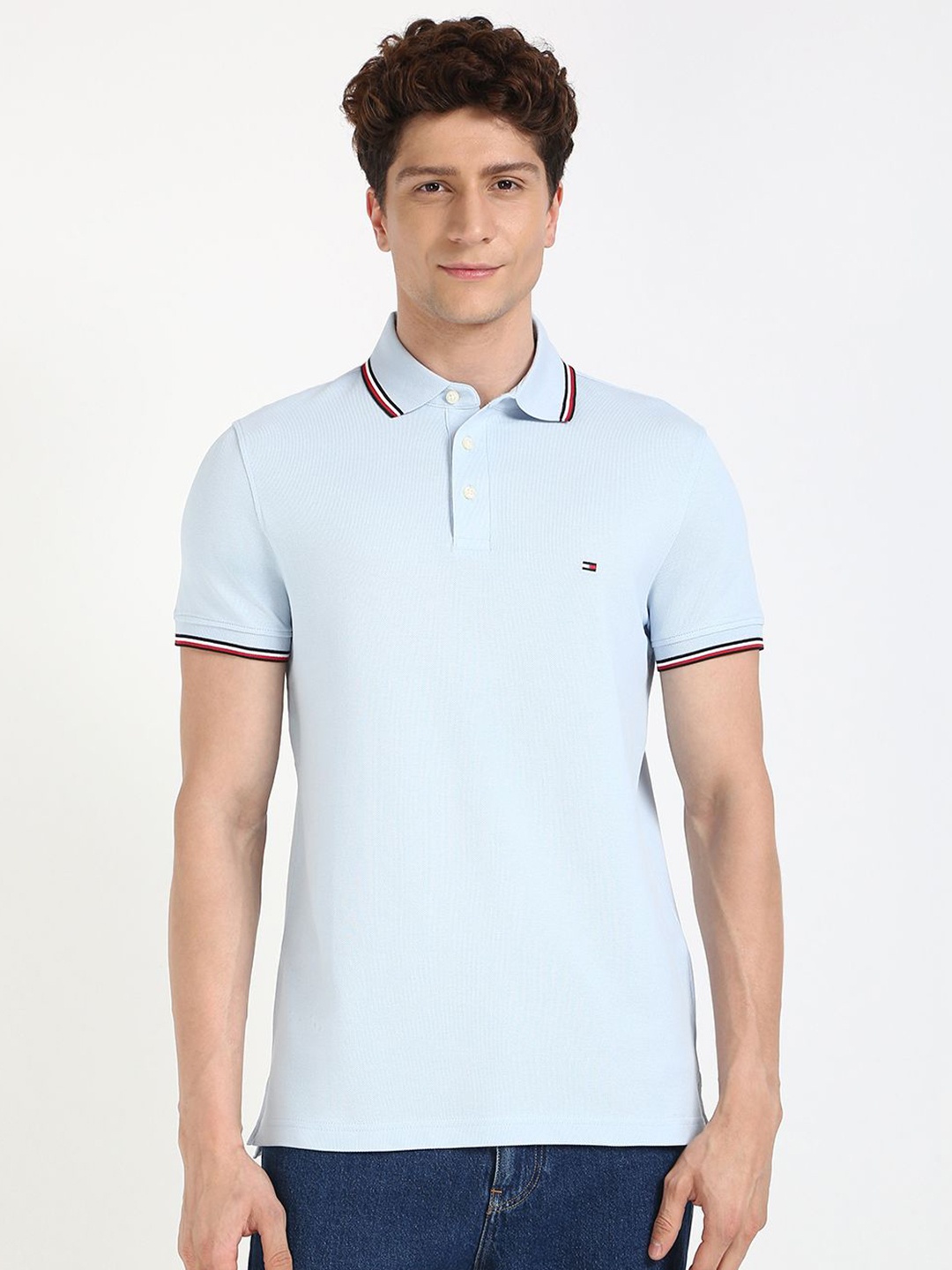 

Tommy Hilfiger Men Solid Polo Collar Cotton T-shirt, Blue