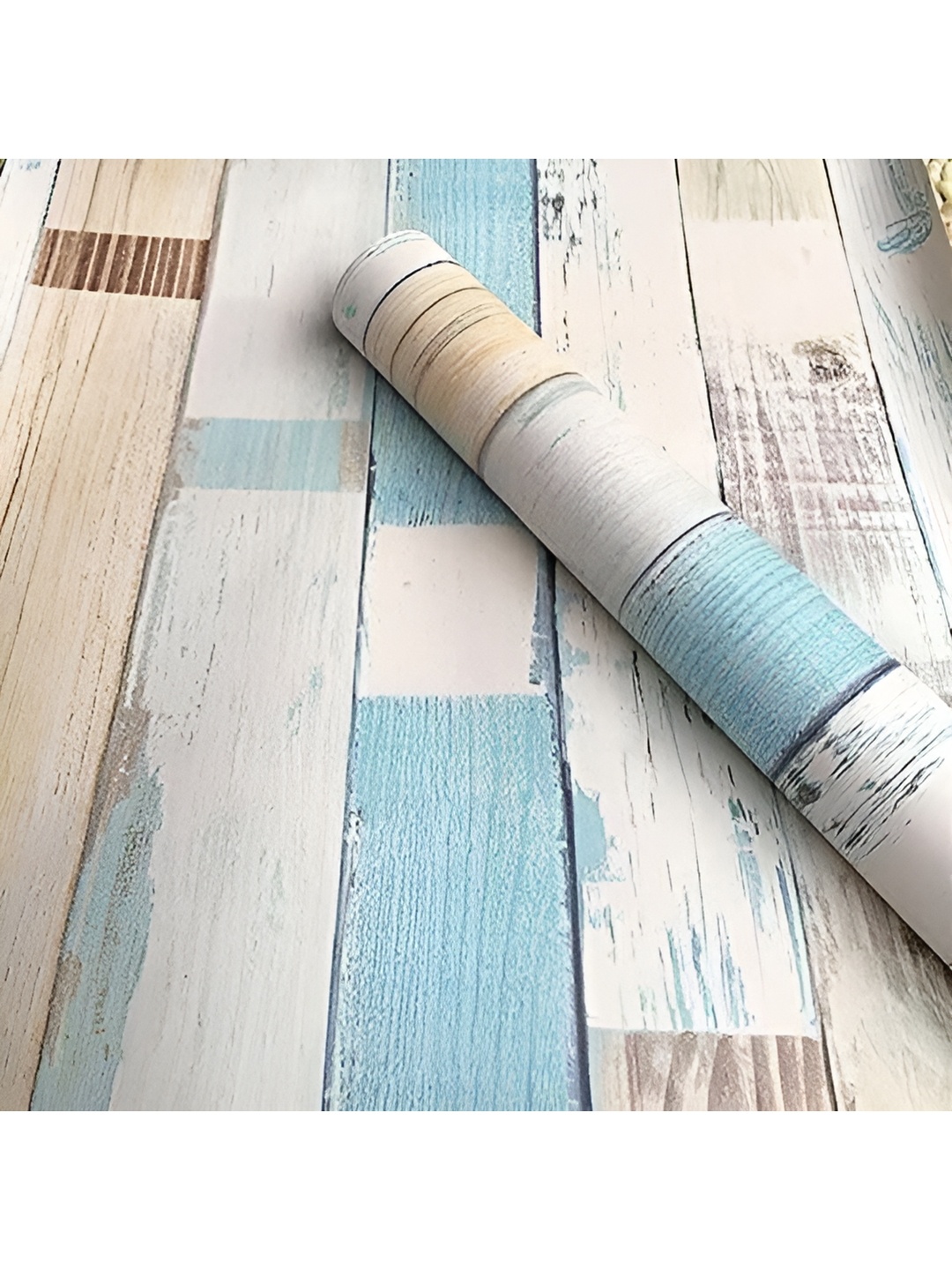 

ANNA CREATIONS Cream-Colored & Blue Striped Self-Adhesive Decorative Wall Sticker