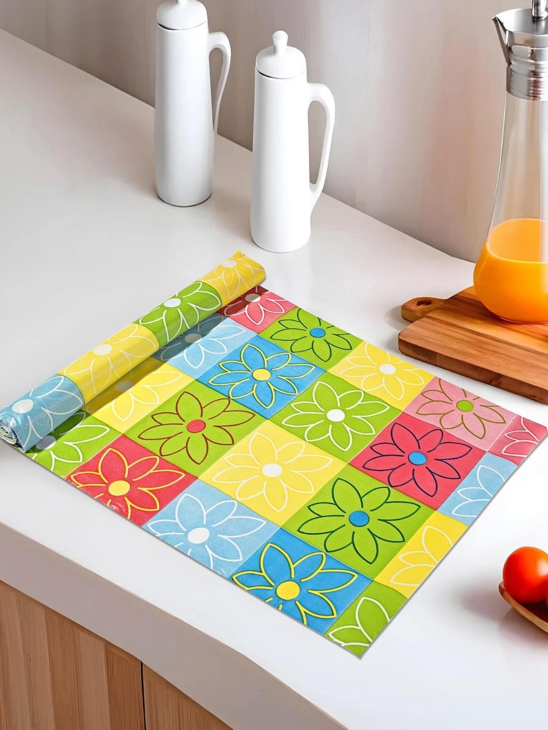 

REVEXO Blue & Pink Floral Printed Reusable Kitchen Shelf Liner