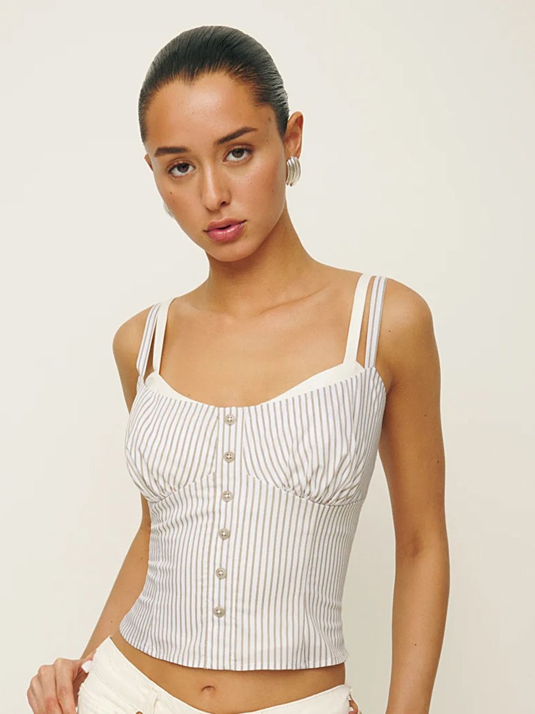 

LULU & SKY Striped Shoulder Straps Crop Top, White