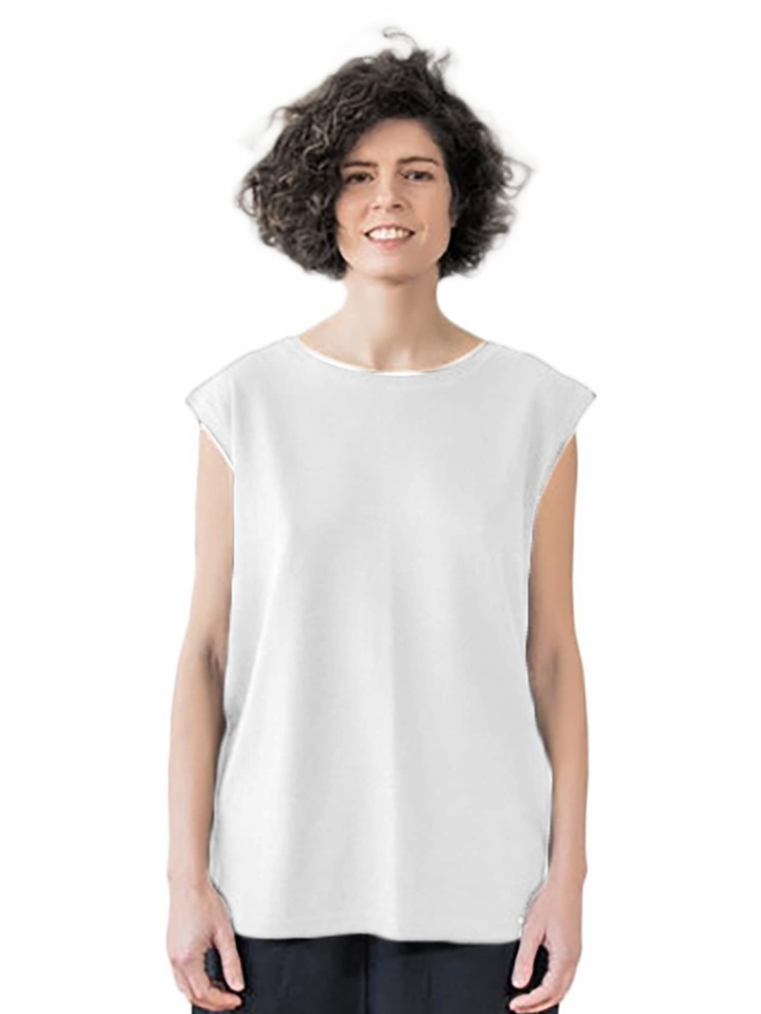 

NOTWILD Women Solid Round Neck Cotton T-shirt, White