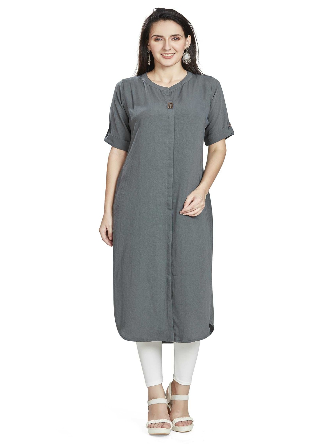 

Nioni Women Patchwork Khadi Kurta, Grey