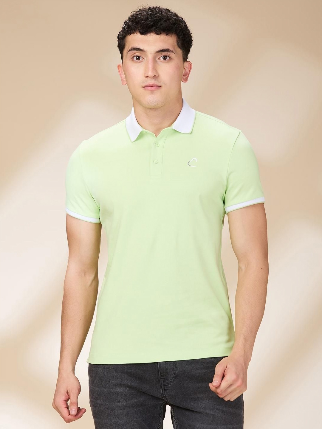 

Being Human Men Solid Polo Collar Cotton Slim Fit T-shirt, Green