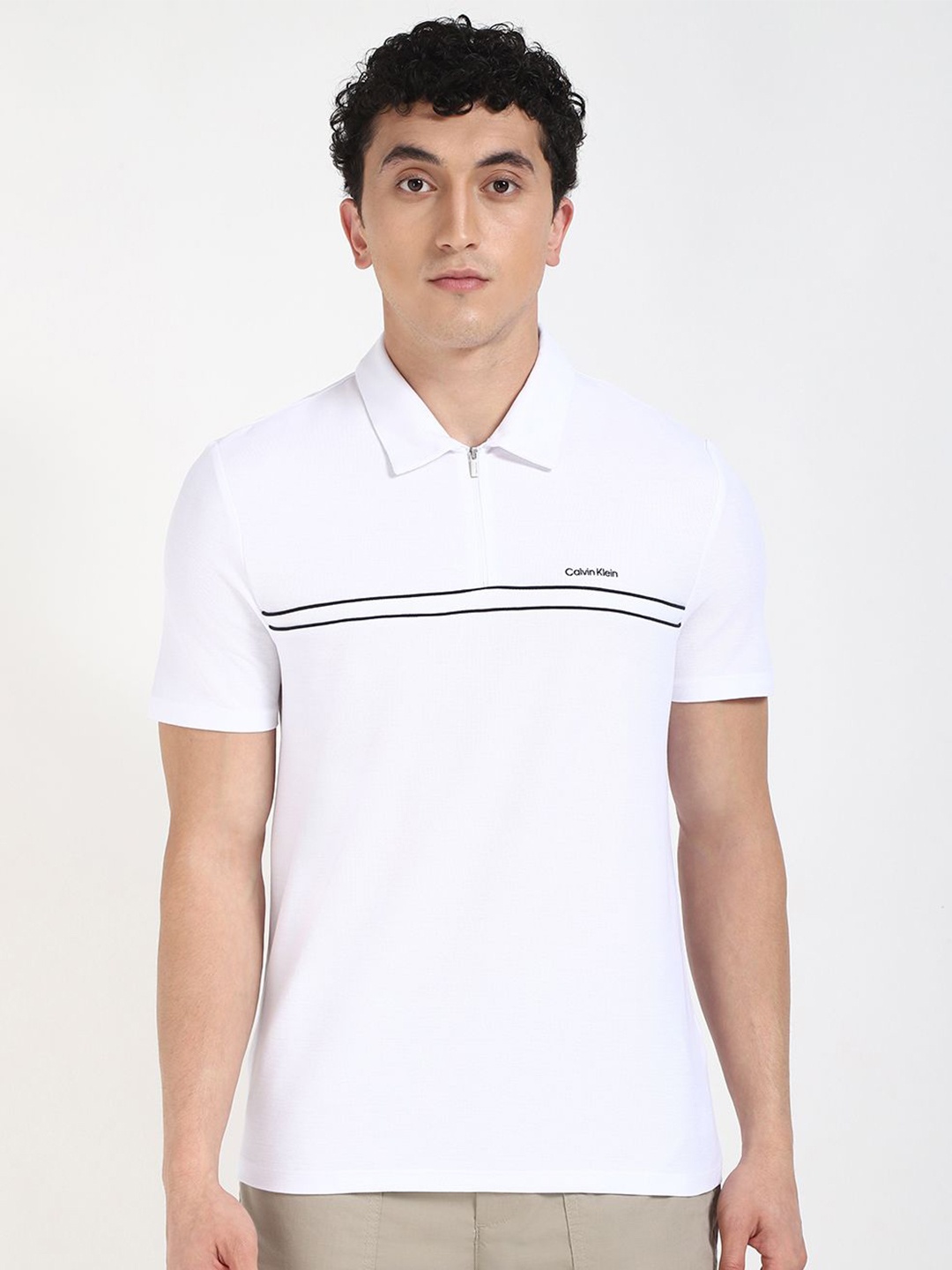 

Calvin Klein Jeans Contrast Piping Polo Collar T-shirt, White