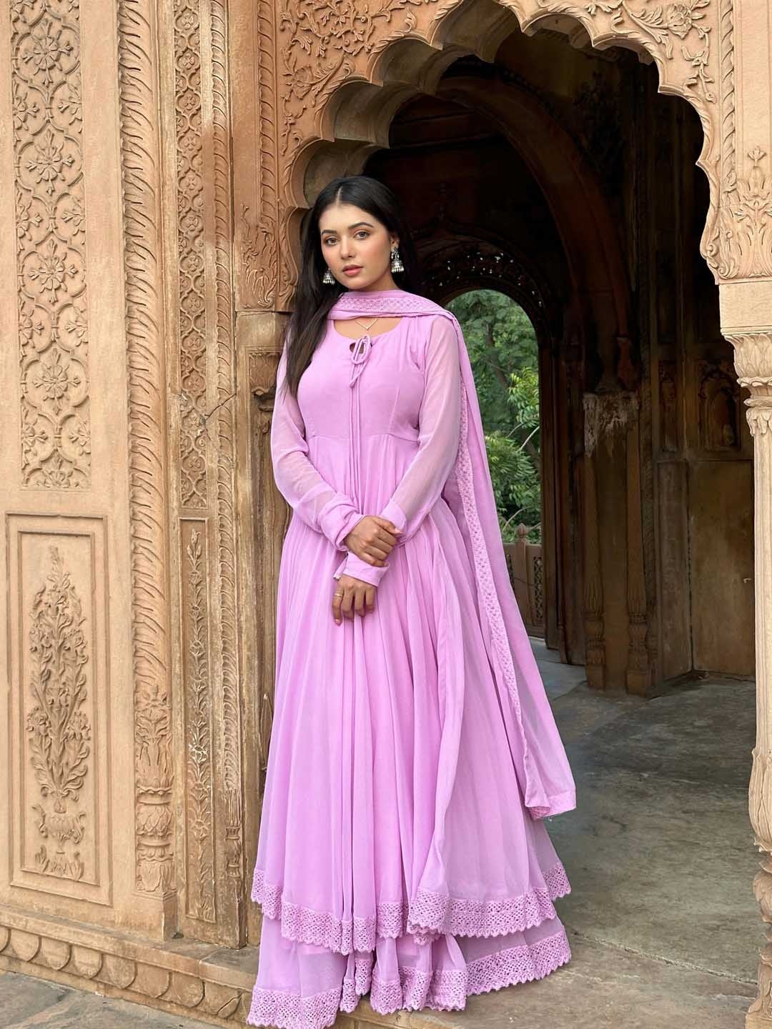 

ZEEPKART Women Regular Silk Georgette Kurta with Palazzos & With Dupatta, Pink