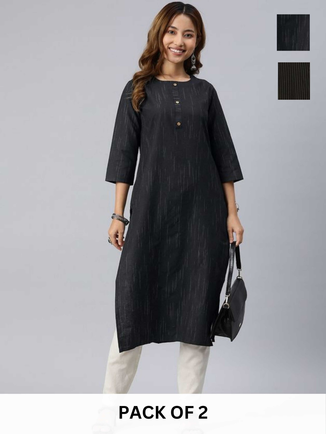 

KALINI Selection Of 2 Round Neck Straight Kurtas, Black