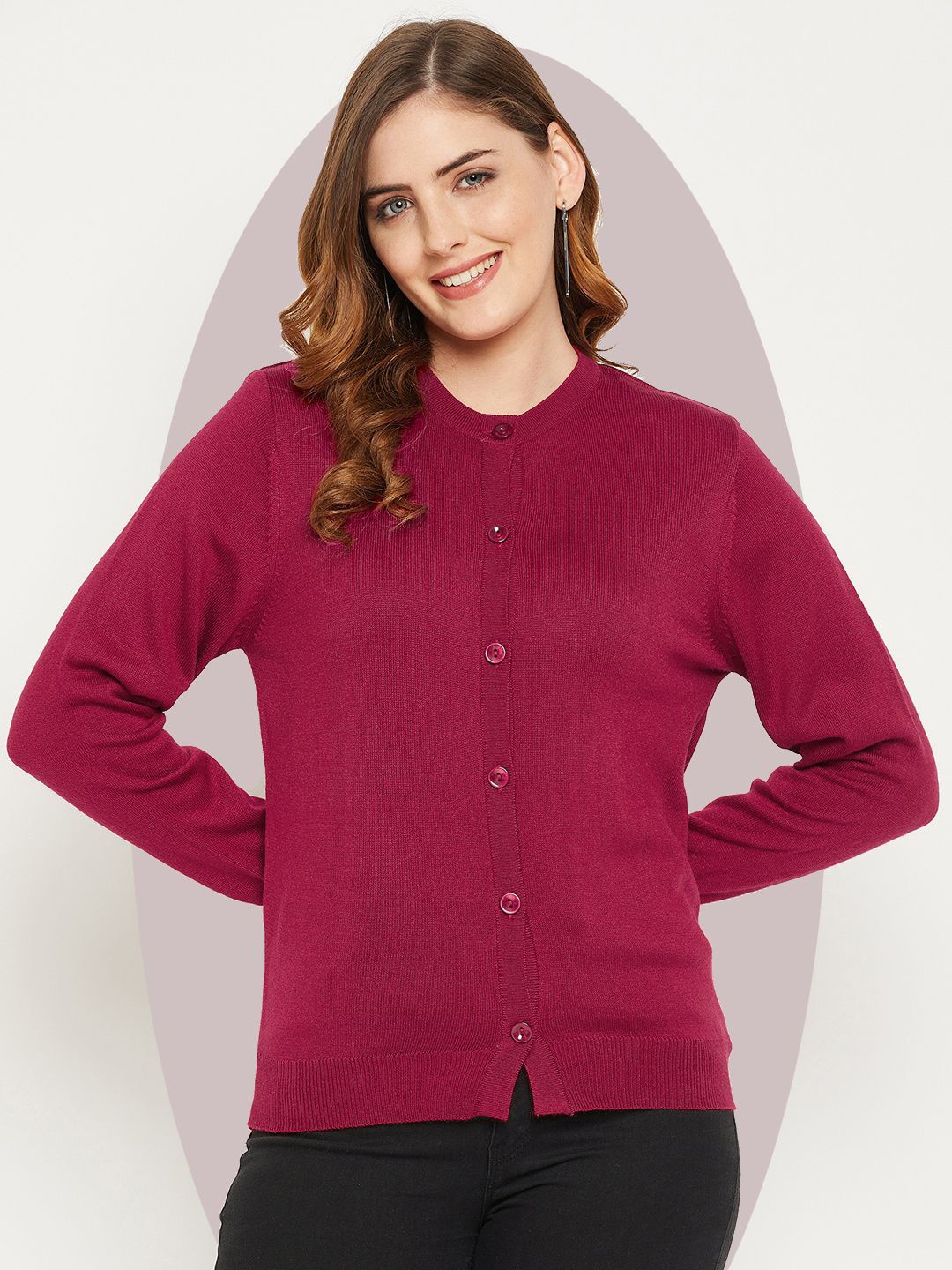 

Zigo Women Woollen Crop Cardigan, Rose