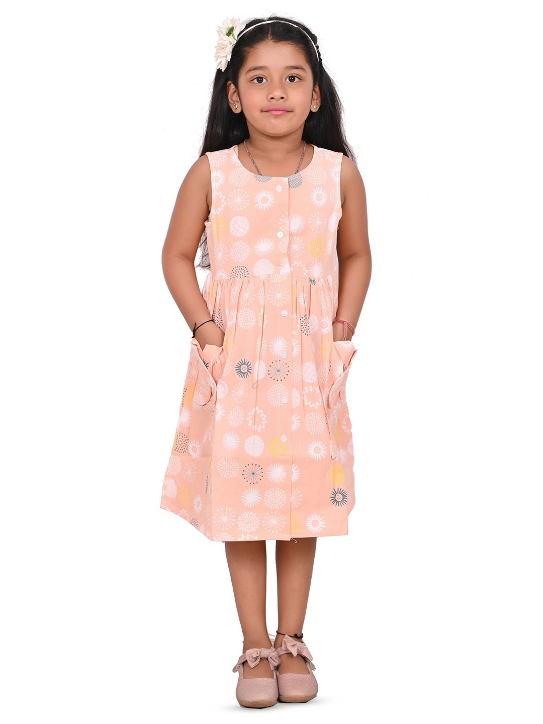 

Megha Overseas Polka Dot Print A-Line Dress, Orange