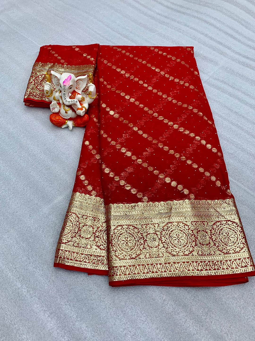 

PAYAL CREATION Striped Zari Pure Georgette Saree, Red