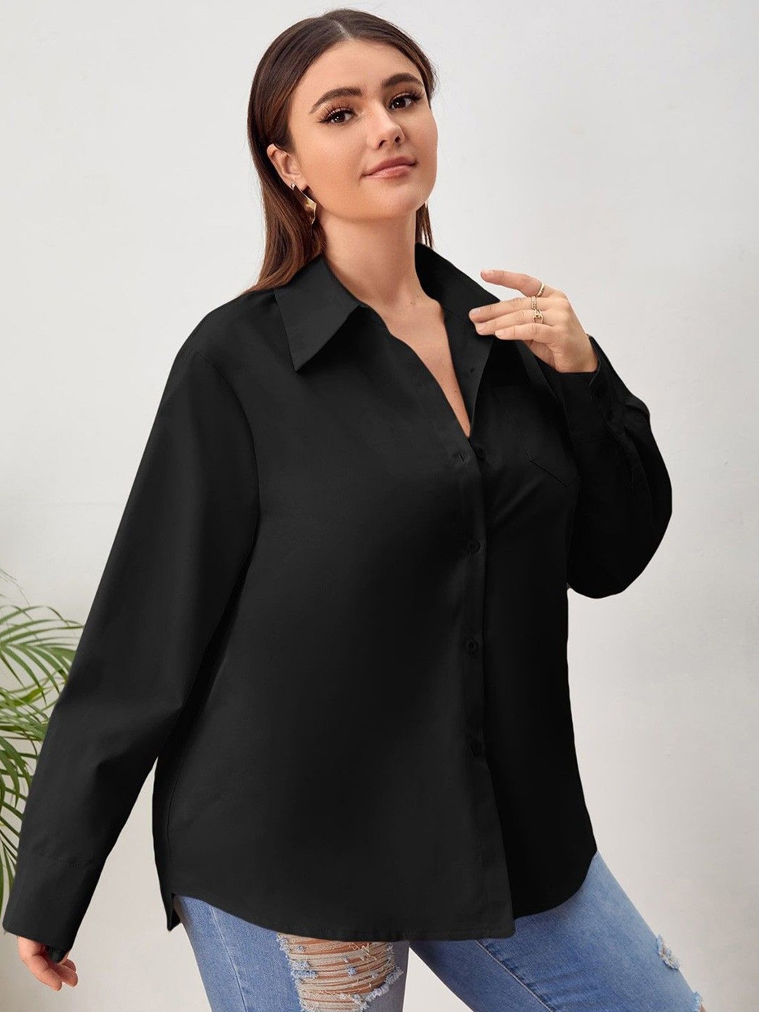

NANCHI Women Classic Opaque Casual Shirt, Black