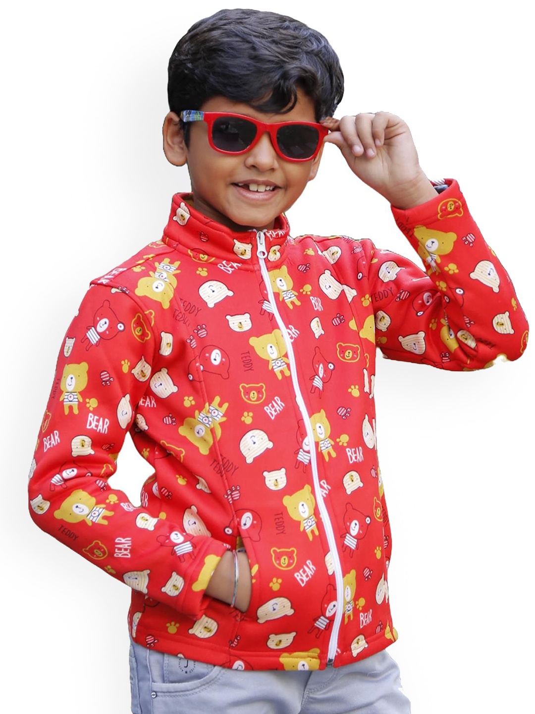 

Chombooka Unisex Kids Woollen Lightweight Fashion Jacket, Red