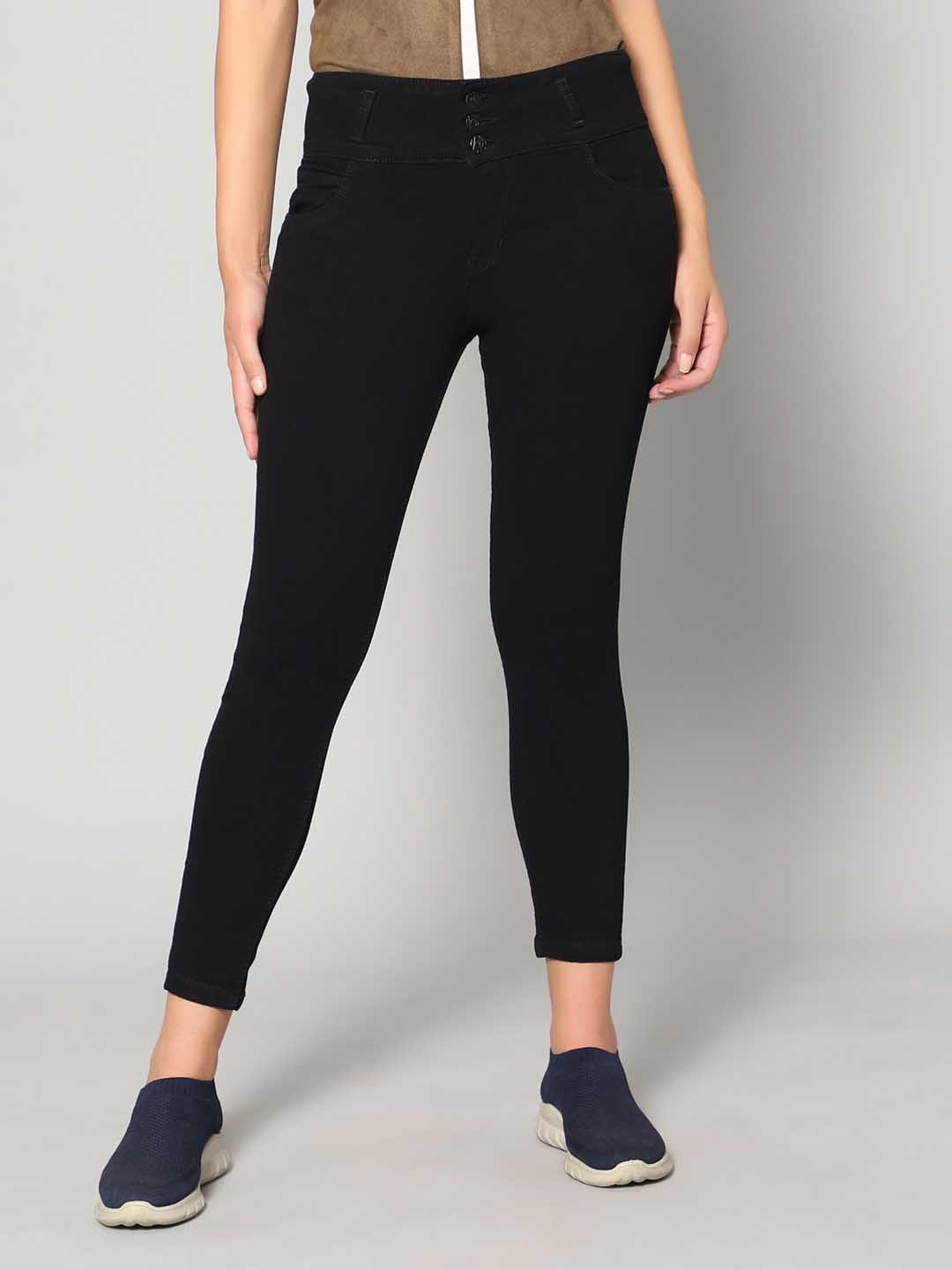 

Rea-Lize Women Cotton Skinny Fit High-Rise Acid Wash Stretchable Jeans, Black