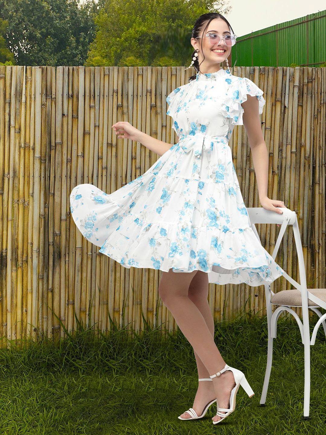 

MISS AYSE Women Floral Printed Fit & Flare Dress, White