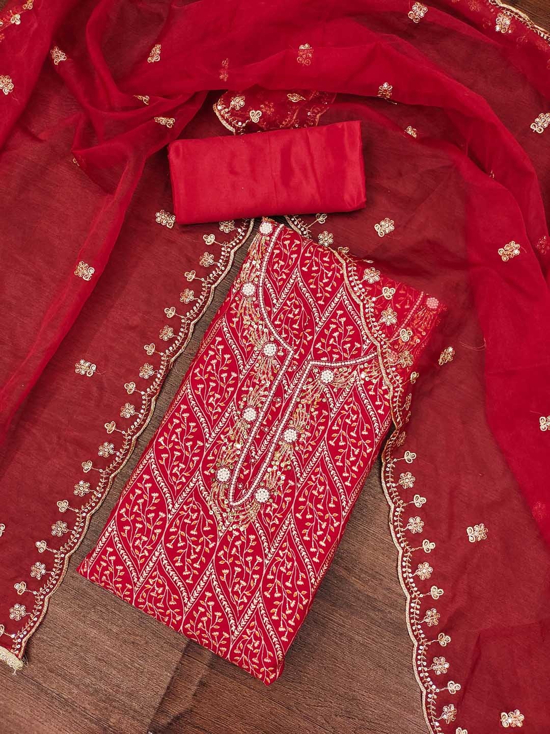 

Maroosh Embroidered Unstitched Dress Material, Red