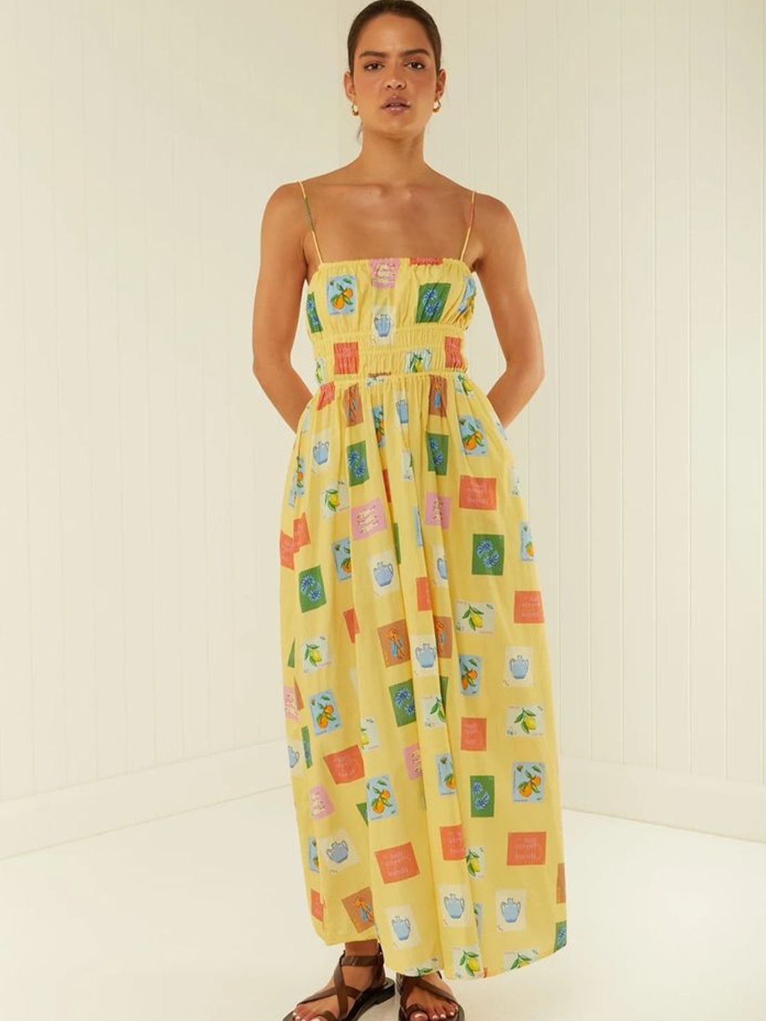 

LULU & SKY Women Conversational Printed Maxi Dress, Yellow