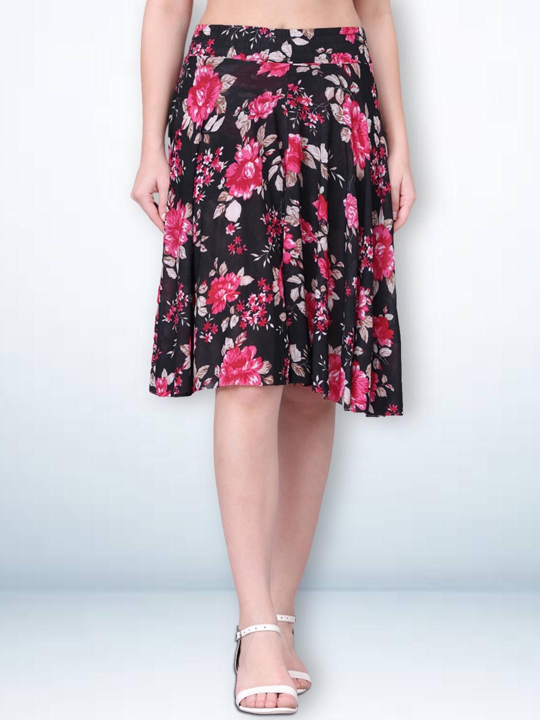 

Jinfo Floral Printed Above Knee Skirt, Black