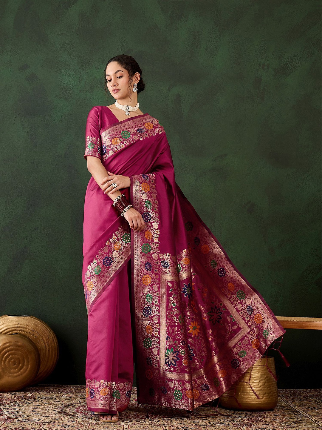 

Mitera Woven Design Zari Banarasi Saree, Pink