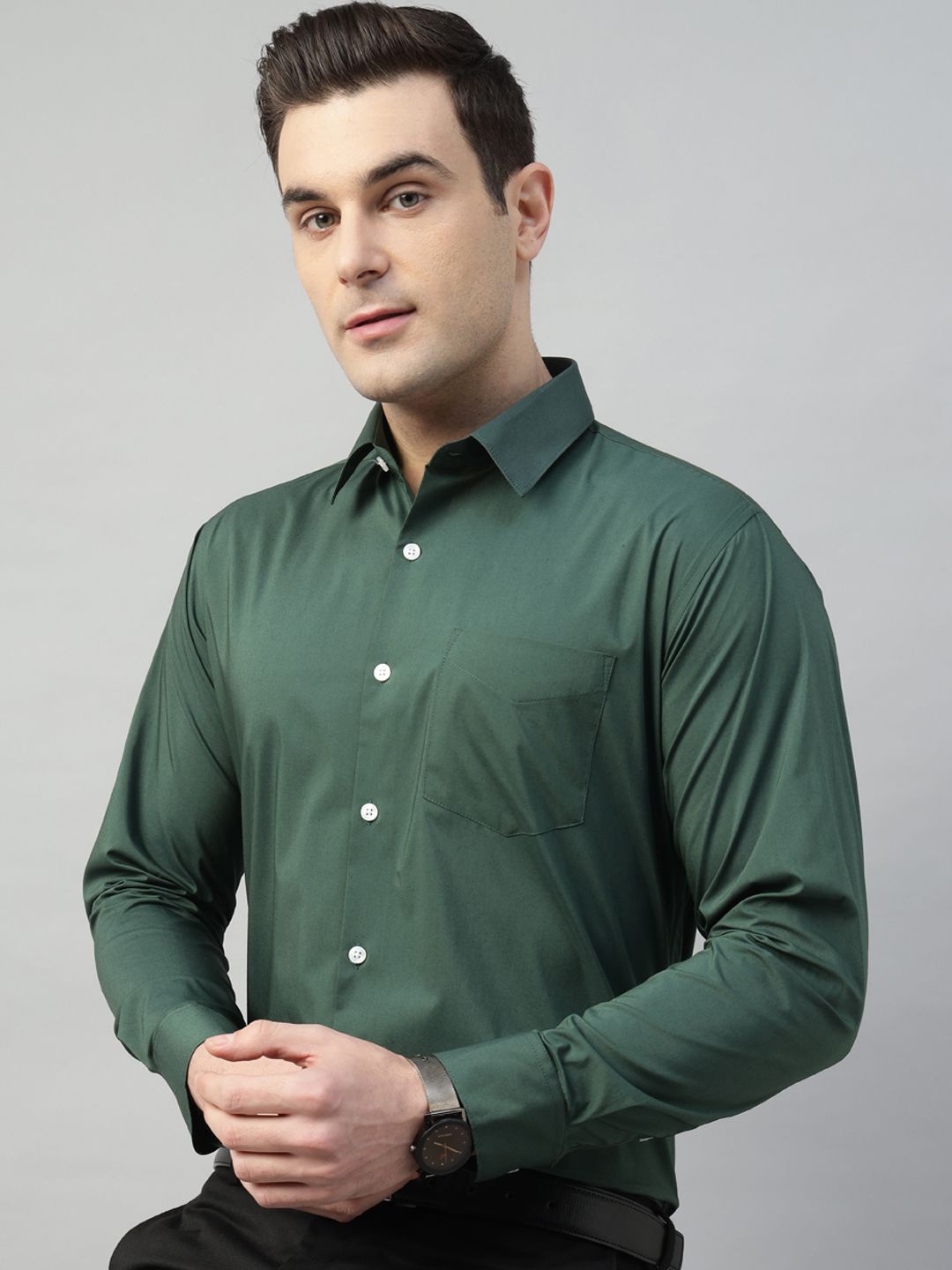

Hancock Stretchable Slim Fit Formal Shirt, Green