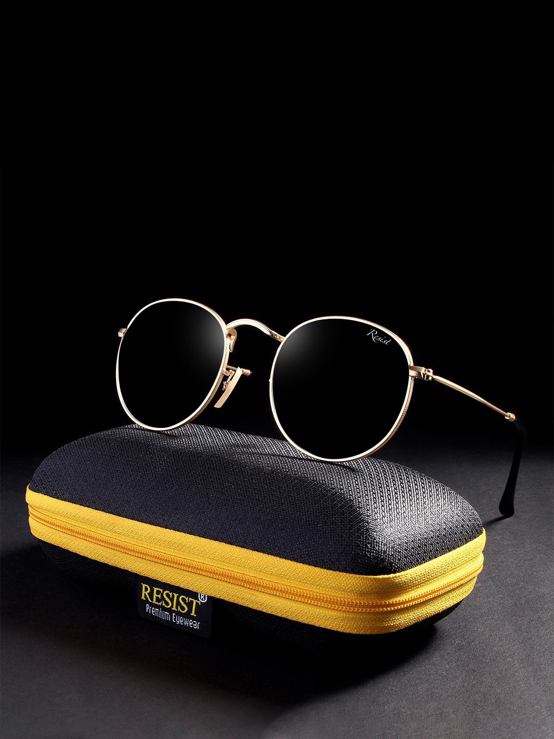 

RESIST EYEWEAR Unisex Round Sunglasses with UV Protected Lens THOMAS GOLD BLACK 1
