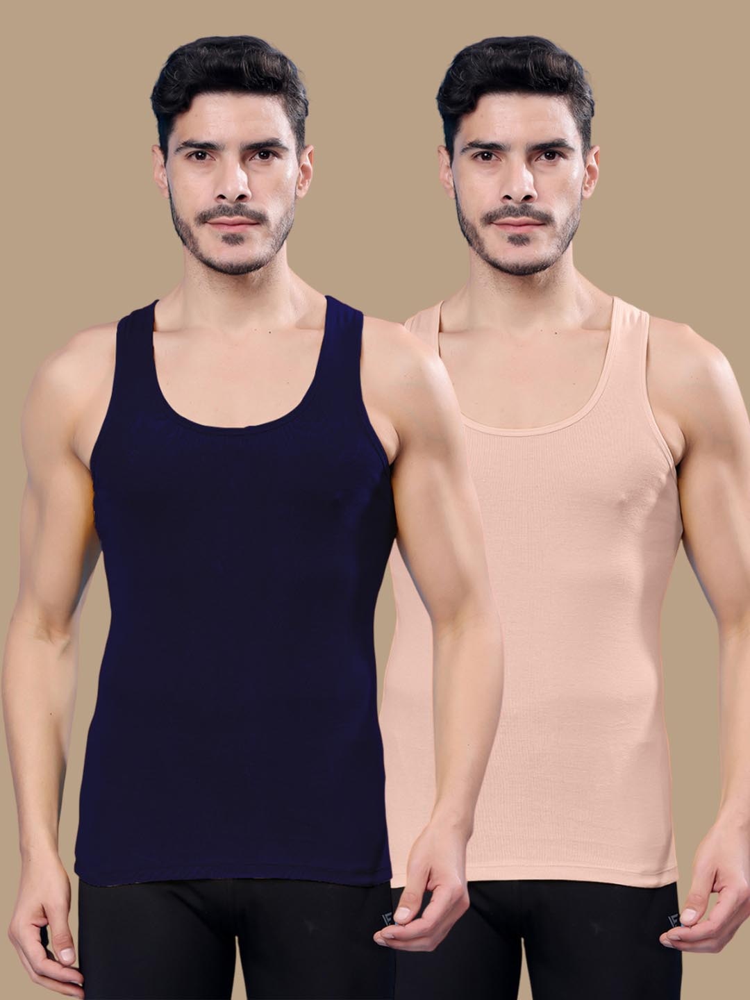 

Friskers Men Pack Of 2 Round Neck Ribbed Ribbed Cotton Gym Vest 17012025R-05-32, Blue