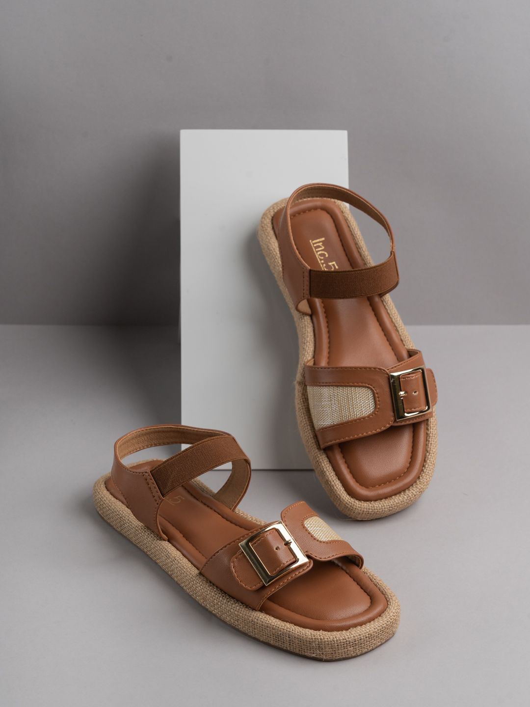 

Inc 5 Women Open Toe Flats with Buckles, Brown