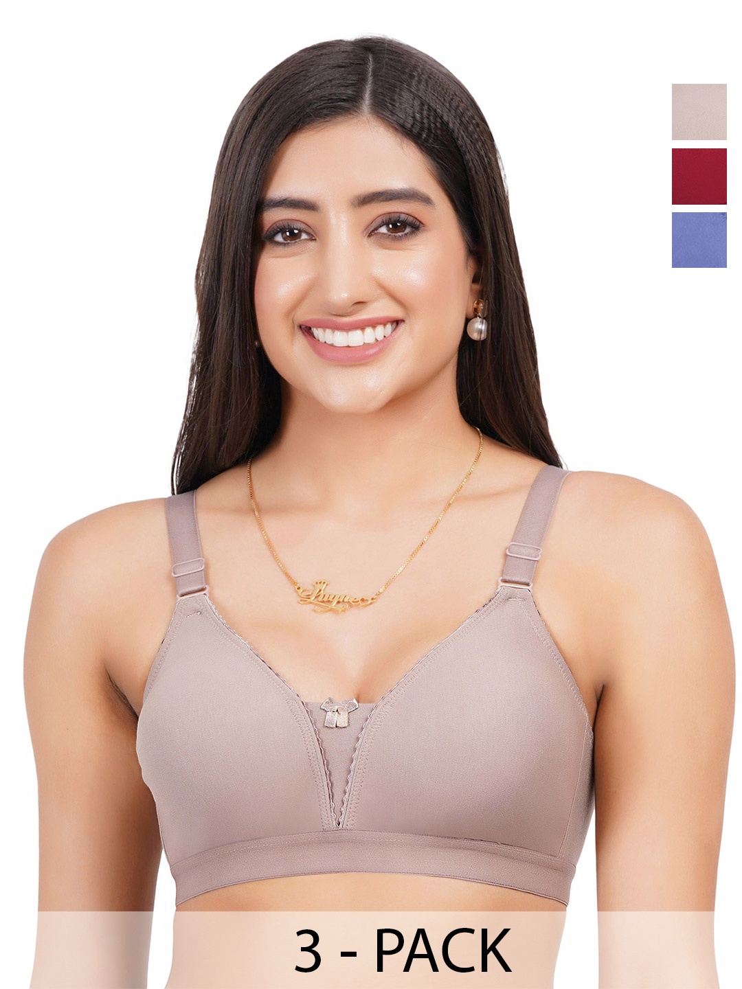 

Liigne Women Pack of 3 Full Coverage Non Padded T-shirt Bra, Maroon