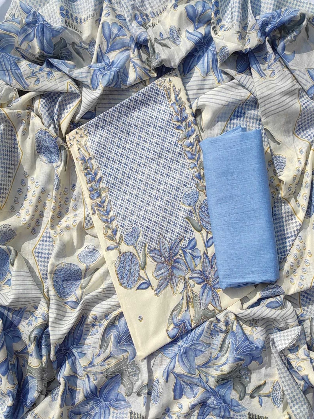 

GC 80 BY GAURI COLLECTION Printed Pure Cotton Unstitched Dress Material, Blue