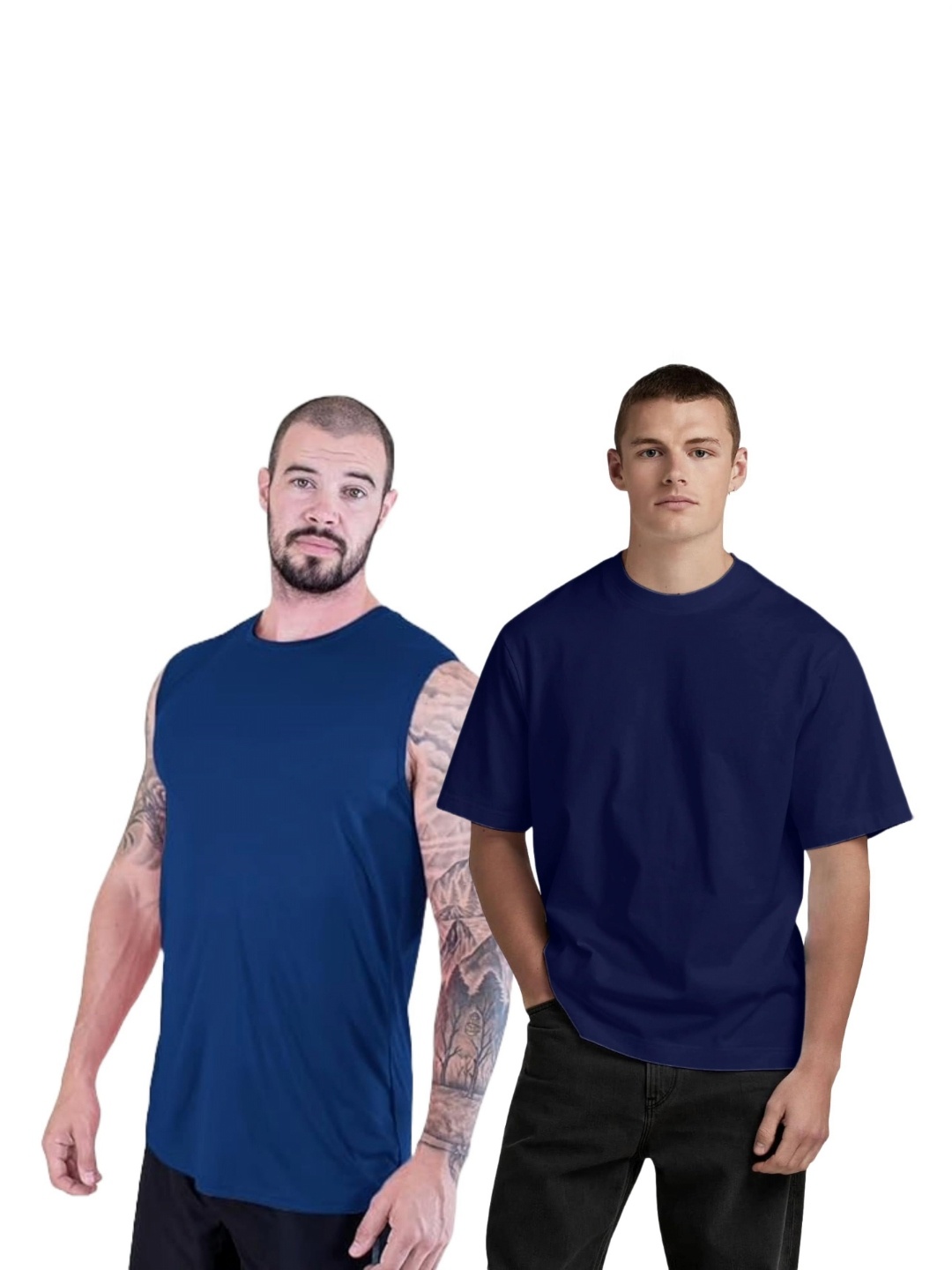 

NOTWILD Men Pack Of 2 Solid Sleeveless Cotton Longline T-shirts, Navy blue