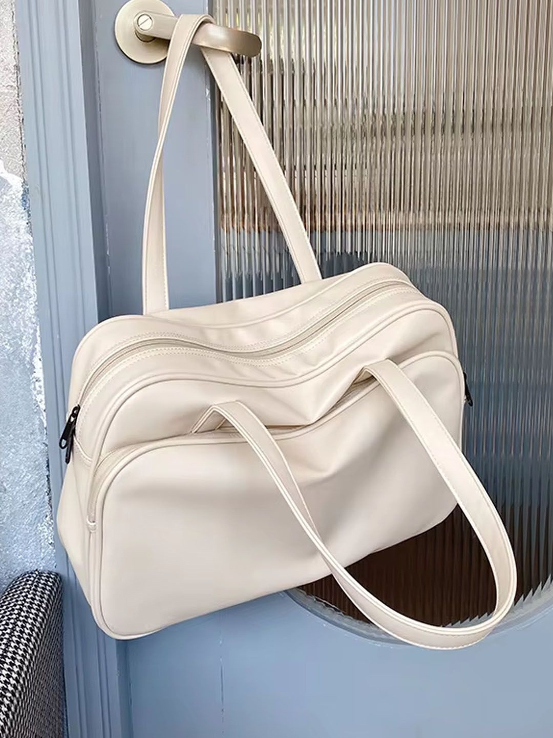 

StyleCast Striped Bowling Shoulder Bag with Tasselled, Off white