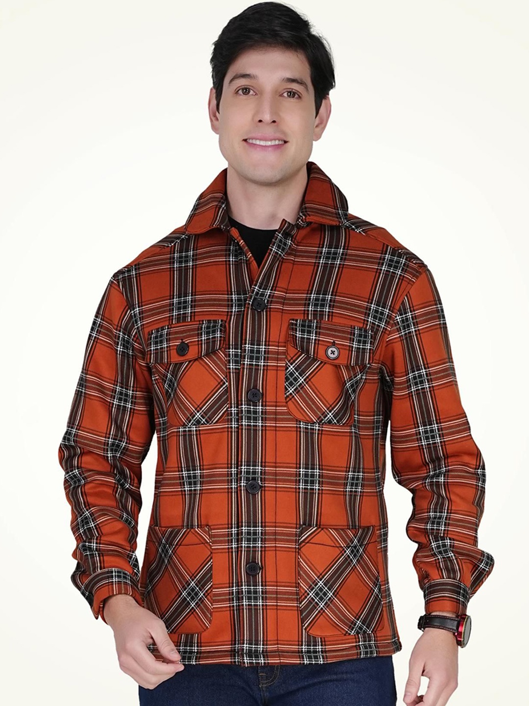 

RANJ Men Fleece Lightweight Open Front Jacket, Rust