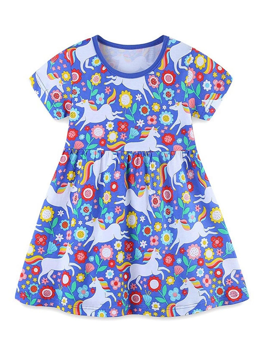 

LULU & SKY Girls Floral Printed Pure Cotton Fit & Flare Dress, Blue