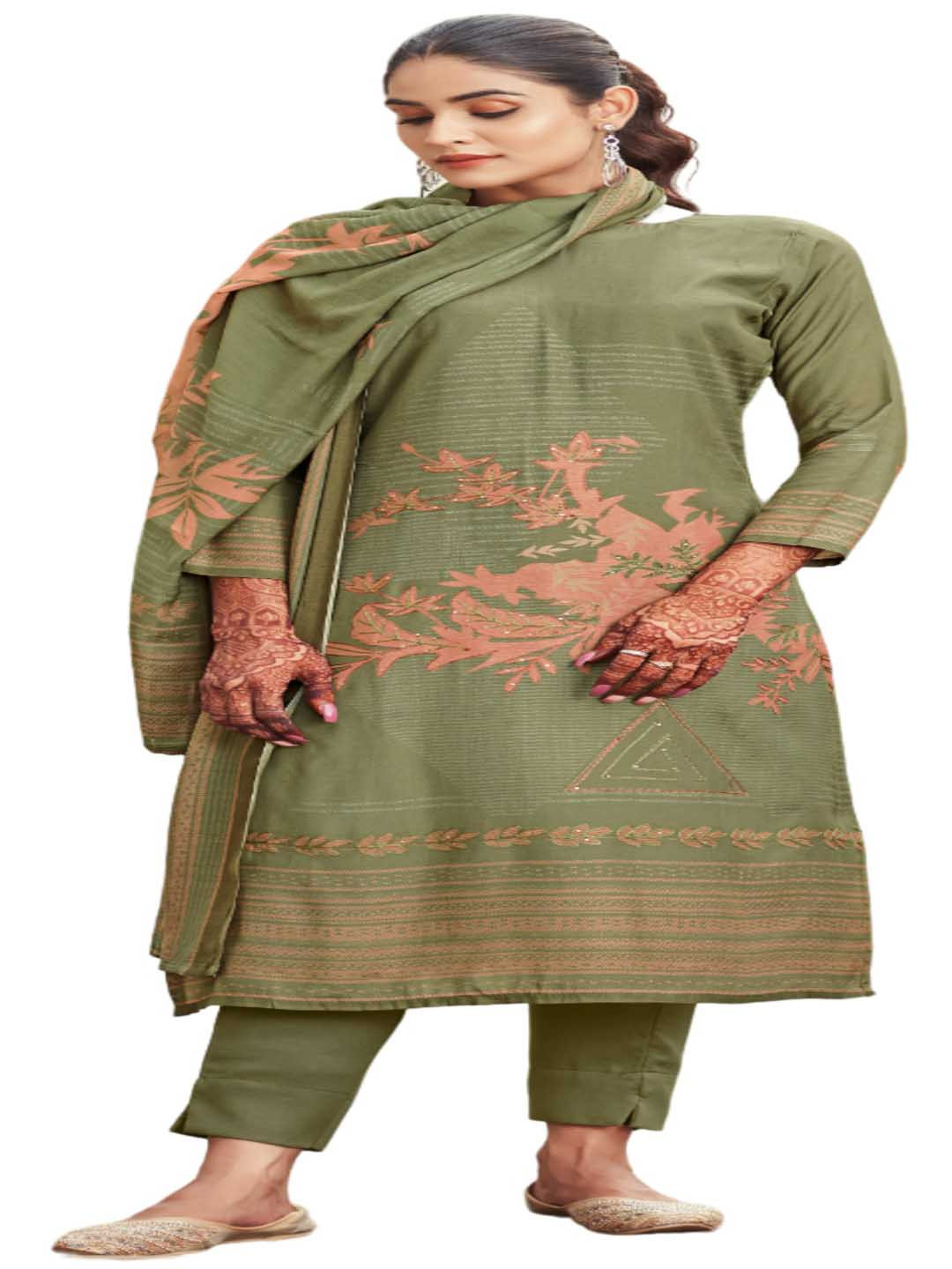 

DRAVINAM Trends Floral Embroidered Pure Cotton Unstitched Dress Material, Green