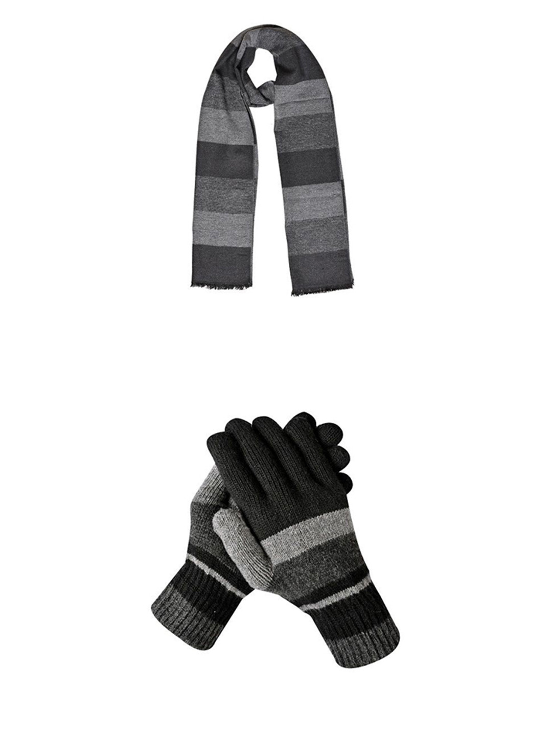 

LOOM LEGACY Men Striped Acrylic Winter Gloves, Black