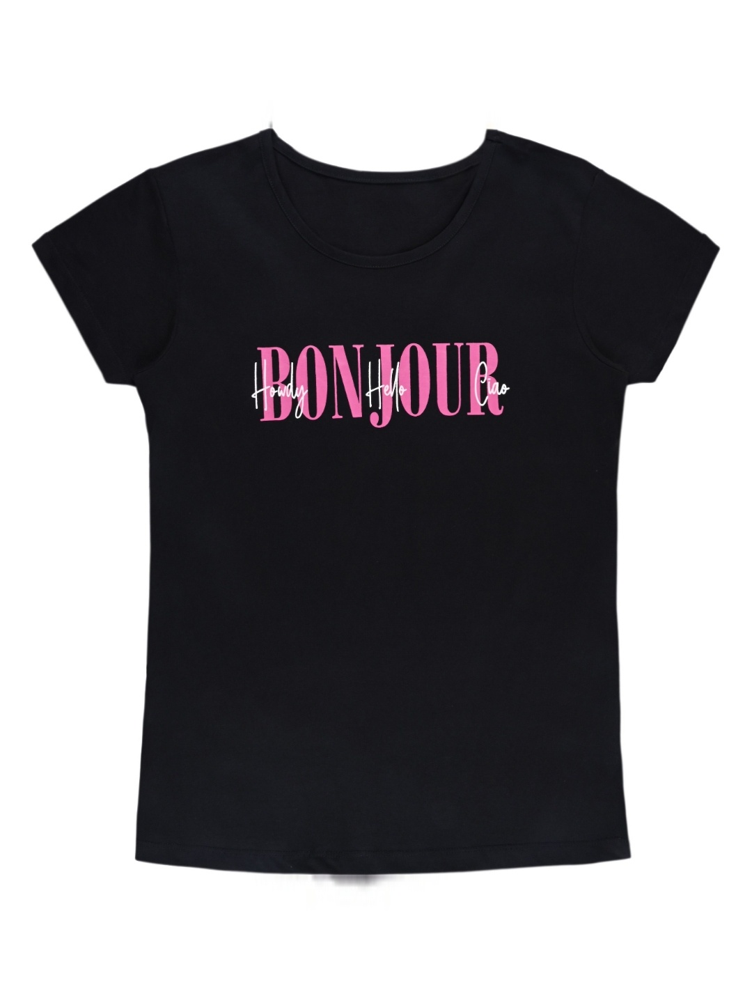 

Wish Karo Women Typography Printed Round Neck Cotton T-shirt, Black