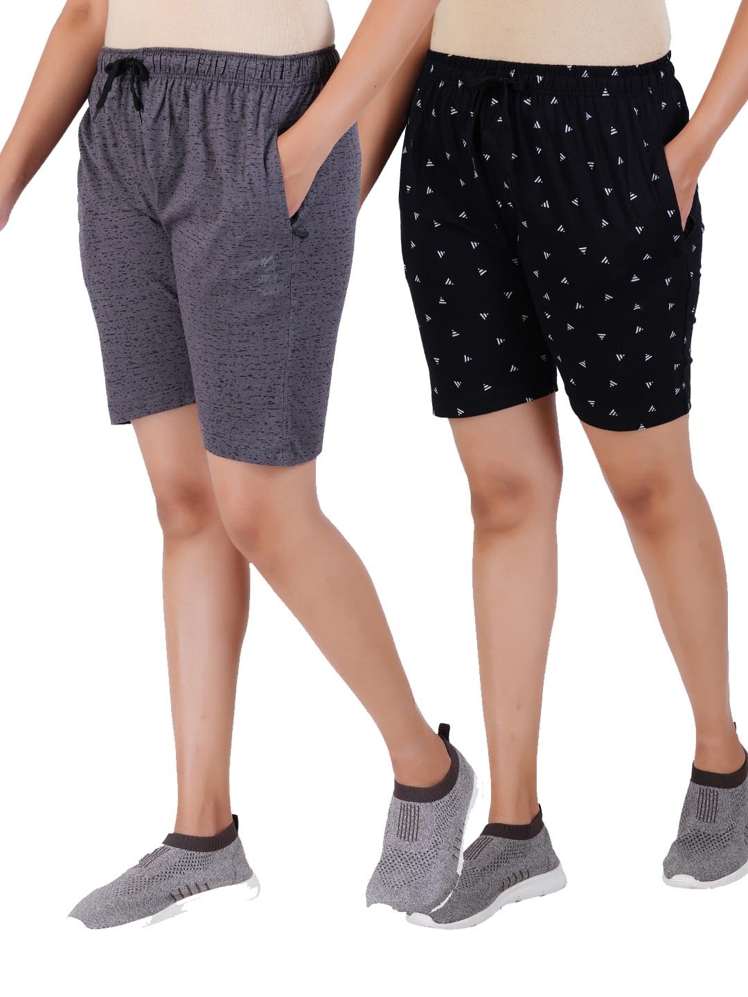 

GUIDE Women Pack Of 2 Cotton Mid-Rise Regular Fit Typography Printed Shorts, Grey