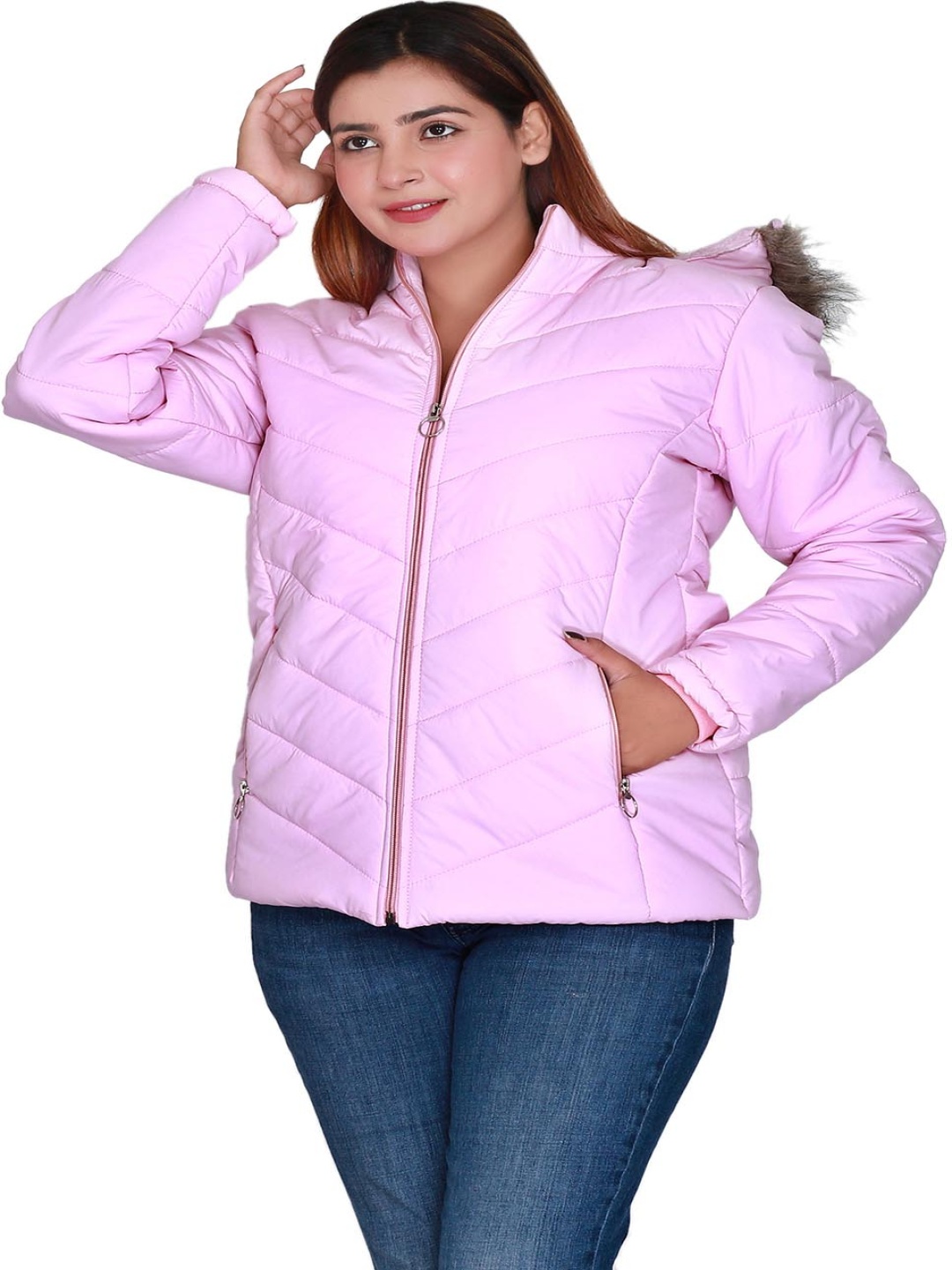 

SCOLLER Women Hooded Solid Casual Parka Jacket, Pink