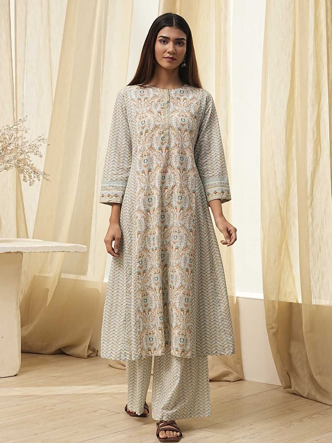 

Biba Women Ethnic Motifs Printed Panelled Kurta with Palazzos, Blue