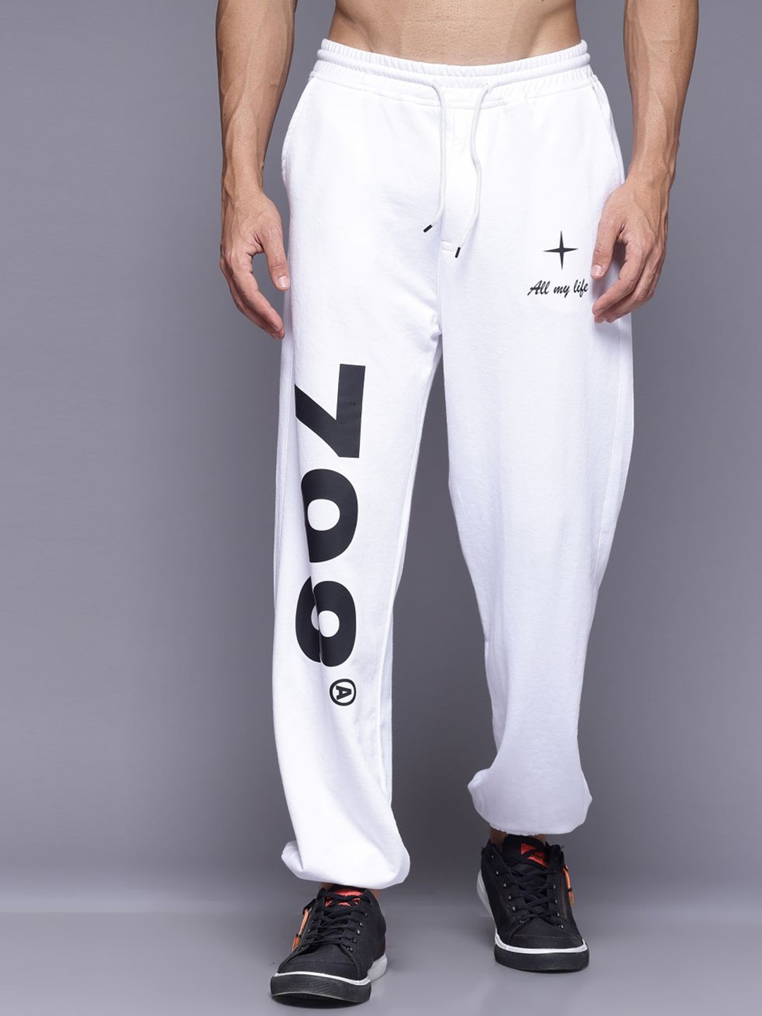

FLYNOFF Men Printed Relaxed Loose Fit Joggers Trousers, White