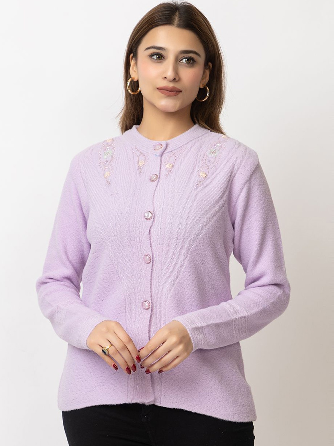 

Lady Leaf Women Self Design Cardigan, Lavender