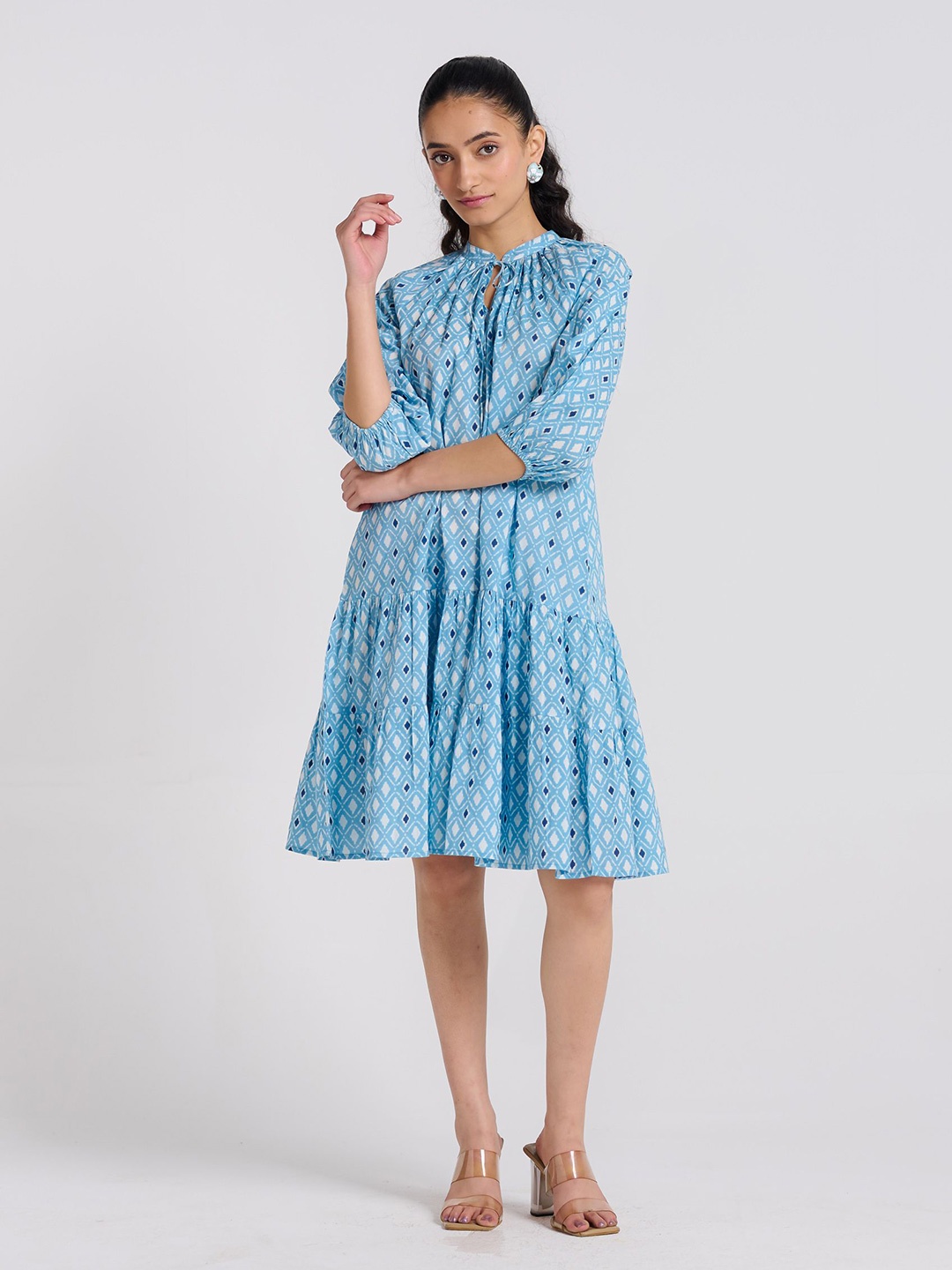

Rustorange Floral Fit & Flare Dress, Blue