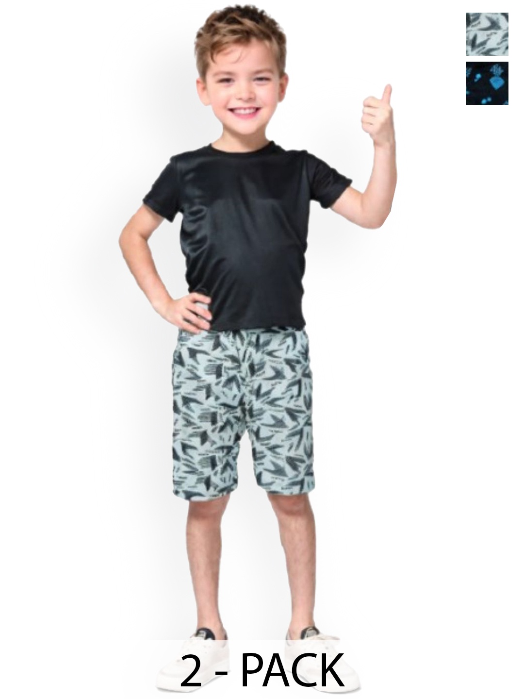 

Seyor Boys Pack Of 2 Printed Relaxed Fit Mid-Rise Cotton Shorts, Grey