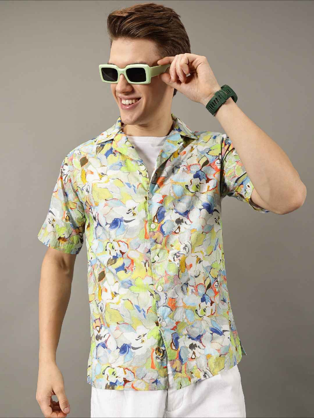 

Jilmil Men Classic Floral Opaque Printed Casual Shirt, Green