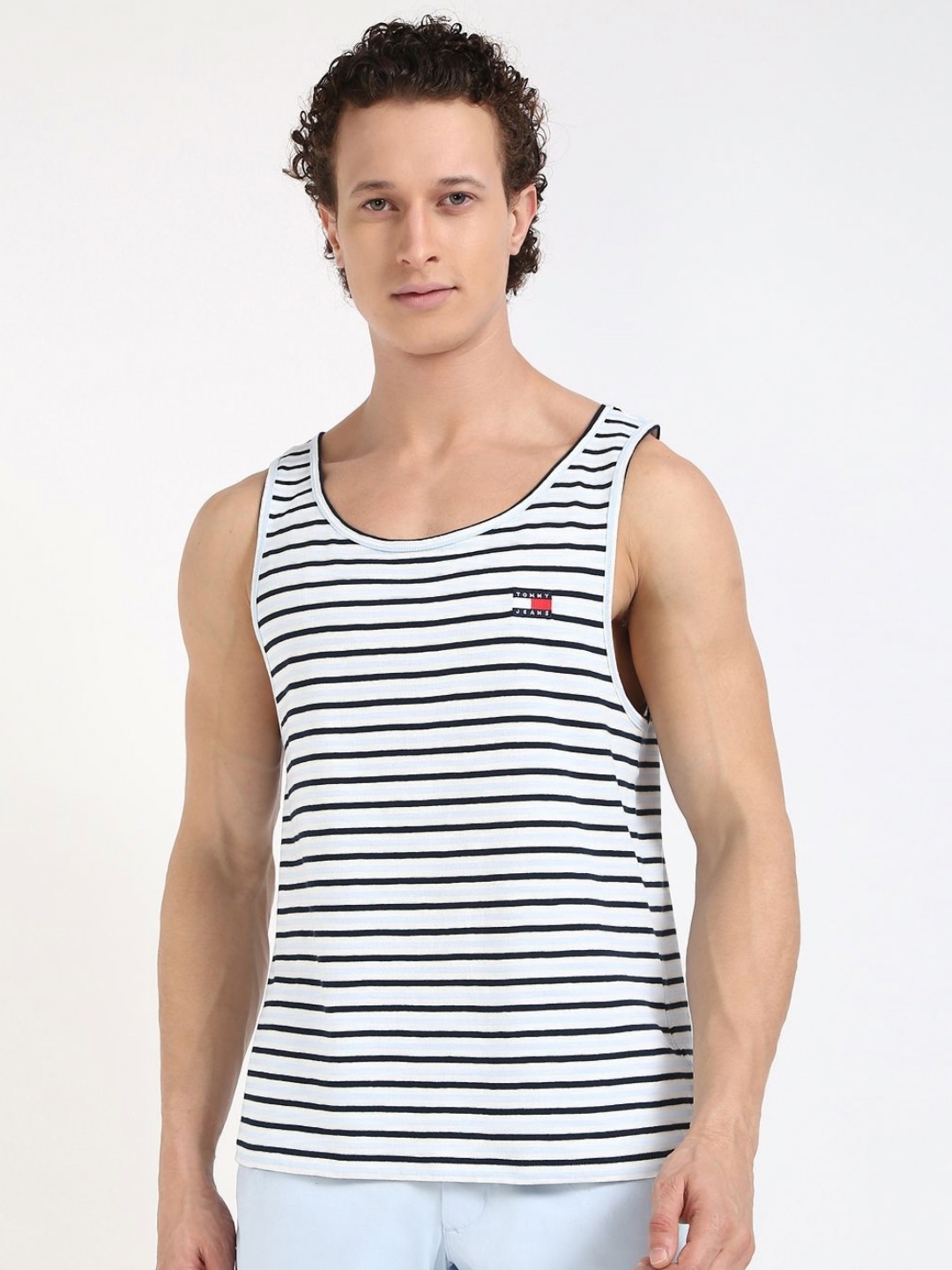 

Tommy Hilfiger Men Polo Collar Monochrome Raw Edge T-shirt, Blue