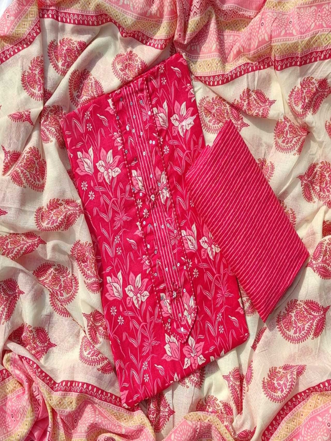 

GC 80 BY GAURI COLLECTION Printed Pure Cotton Unstitched Dress Material, Pink
