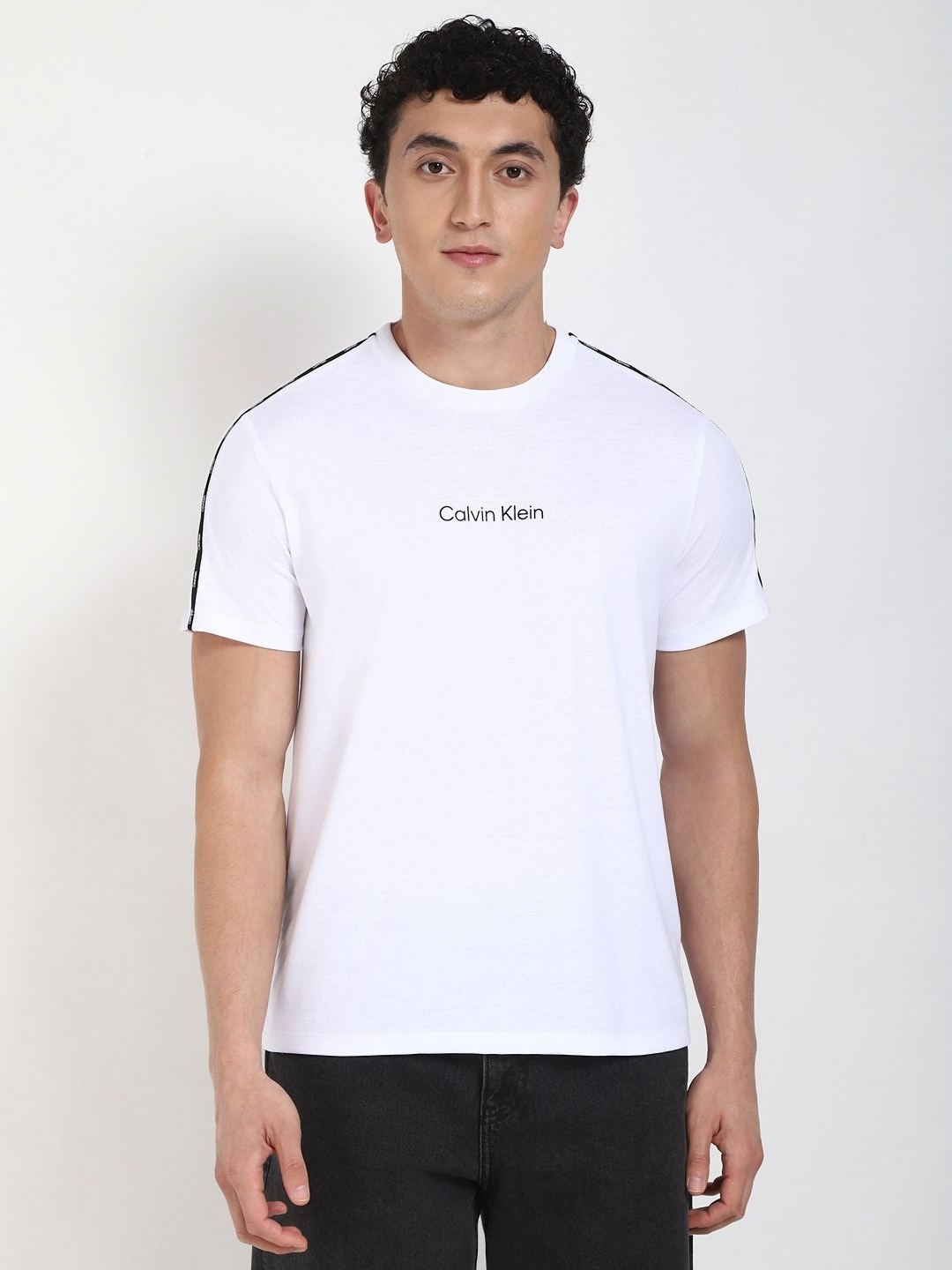 

Calvin Klein Jeans Men Typography Printed Round Neck Cotton T-shirt, White