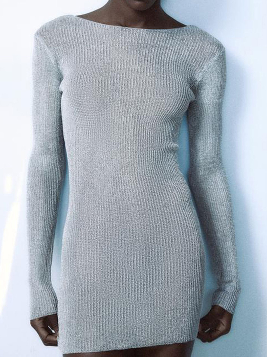 

LULU & SKY Women Self Design Sheath Mini Dress, Silver